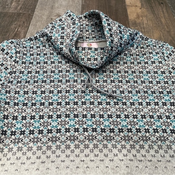 Marleylilly Heather Gray Fair Isle Pullover Sweatshirt M Cowl Neck - Picture 3 of 8